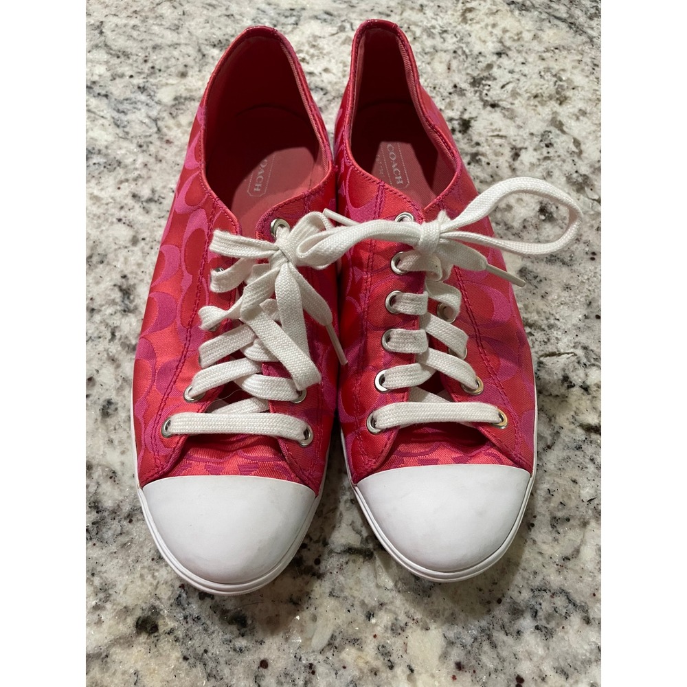 Coach Dillan Pink Signature Monogram Low Top Sneakers A1558 Size 9M